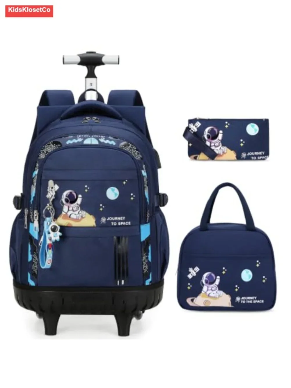 Rolling Backpack with Wheels for Boys, Kids School Luggage Set with Lunch Bag &